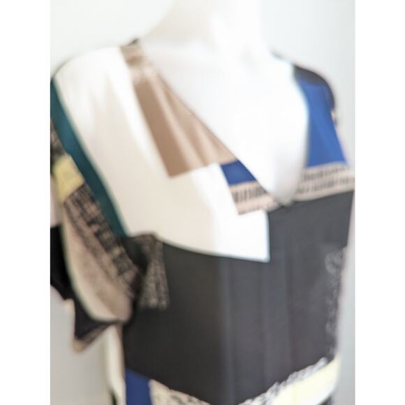 Aritzia Babaton Sz XS Jessie Midi Dress Black White Abstract Print Short Sleeve - Picture 7 of 14